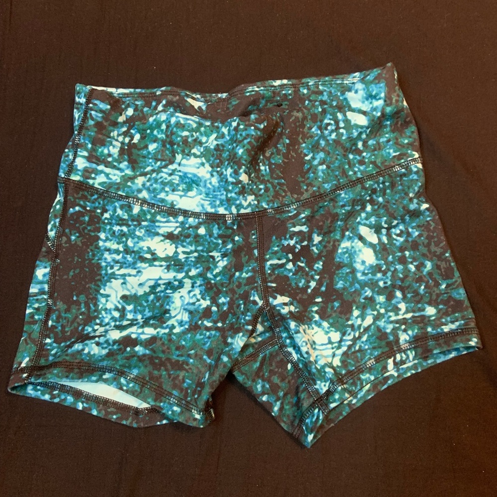 Small. Blue and black. Athletic shorts.